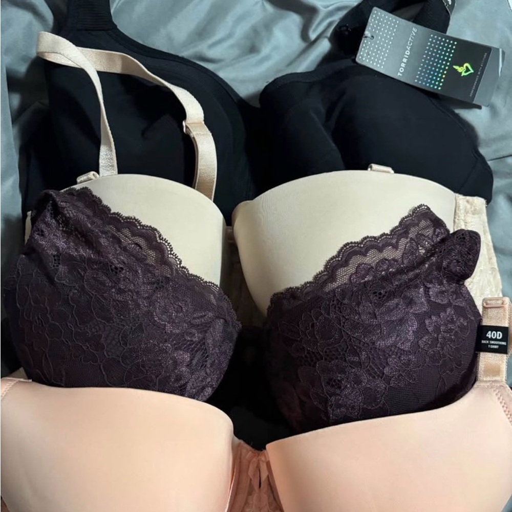 Torrid Black, Cream, and Purple Lace Bras